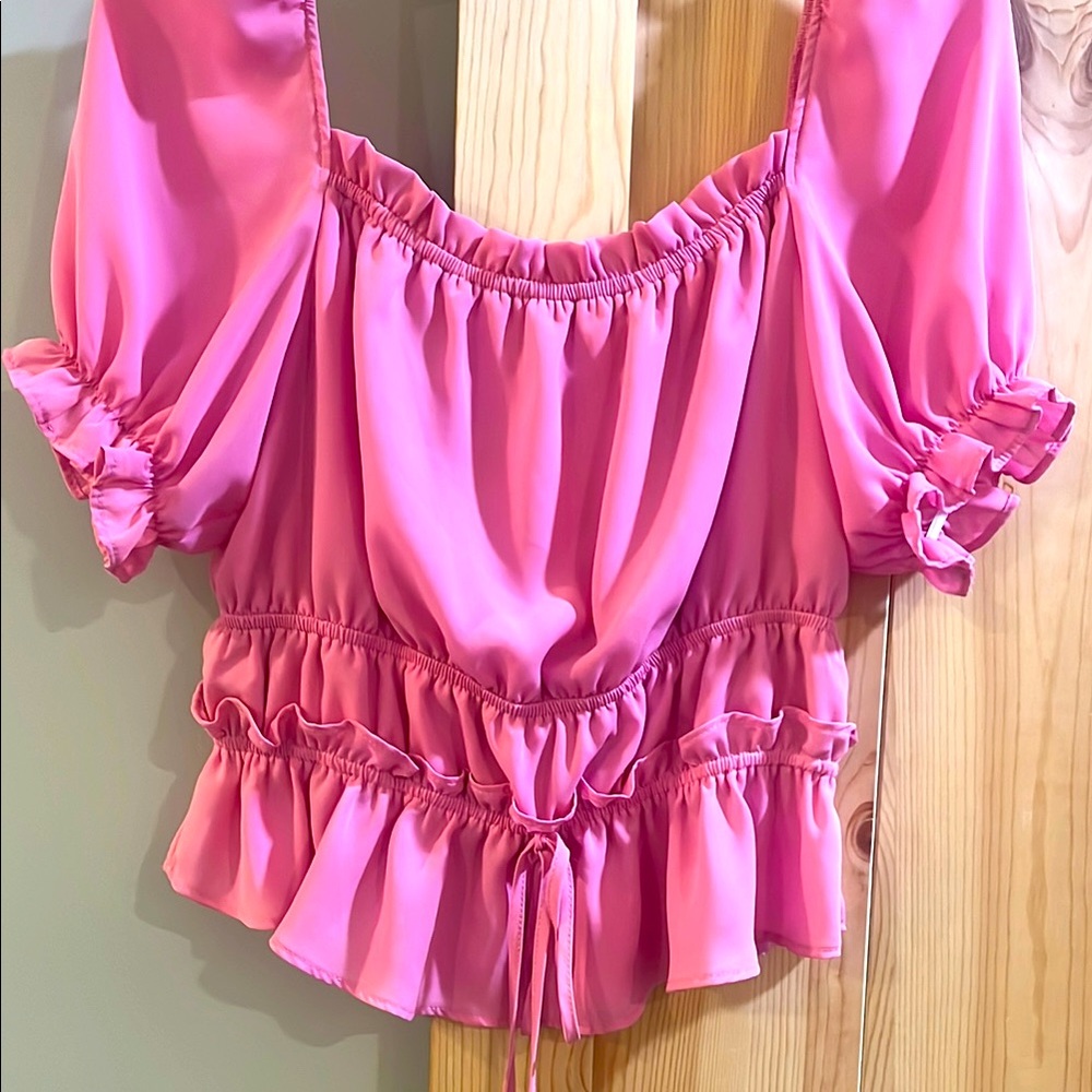 Elegant Pink Ruffled Women's Top size medium  by shine star